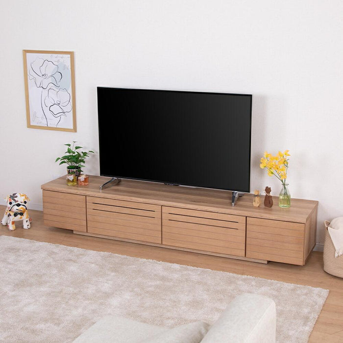 テレビ台 ローボード 幅200cm 完成品 収納 引き出し おしゃれ 北欧 テレビボード 格子 ルーバー 木目 オーク ホワイトオーク 突板 ベージュ リビングボード ロータイプ 高さ 36 cm TV台 ナチュラル 赤外線 リモコン操作