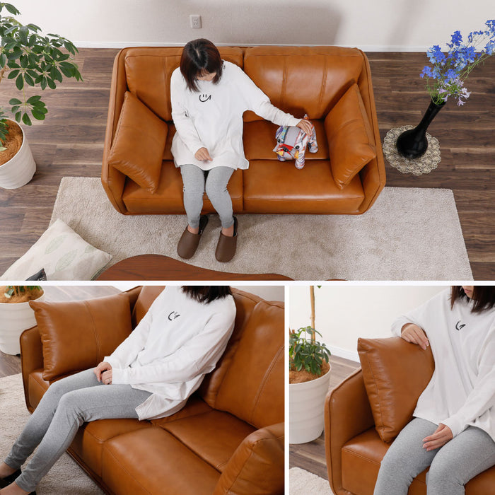 ソファ 2人 幅150cm 本革 クッション 2way ロータイプ 北欧