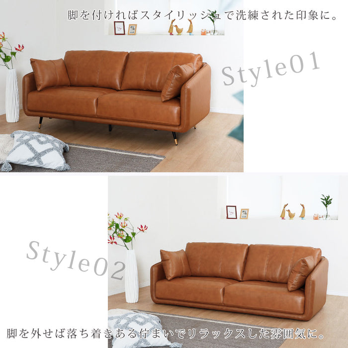 ソファ 3人 幅180cm 本革 クッション 2way ロータイプ 北欧