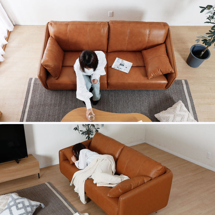 ソファ 3人 幅180cm 本革 クッション 2way ロータイプ 北欧