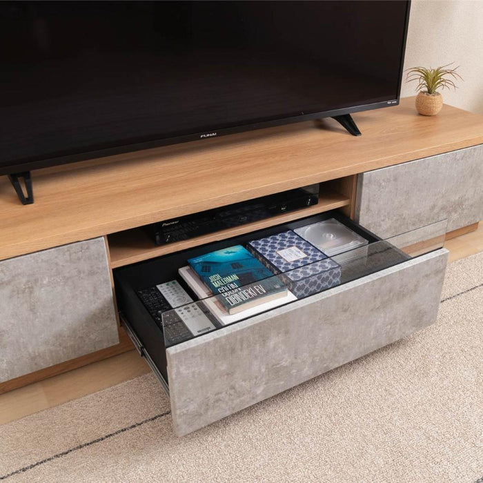 テレビボード 180 セラミック調 グレー テレビ台 180cm ローボード テレビボード 180 おしゃれ TVボード 完成品 シンプル モダン リビング収納 オーク調 大容量 収納 引き出し 幅180cm 大きめ TV台 TVボード 赤外線 リモコン操作