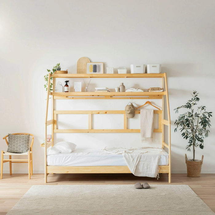 ベッドフレーム 幅210cm シングル 天然木 檜 ひのき すのこ 高さ調節 無垢材 収納