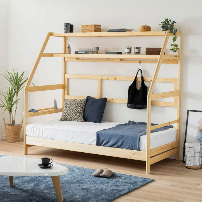 ベッドフレーム 幅210cm シングル 天然木 檜 ひのき すのこ 高さ調節 無垢材 収納