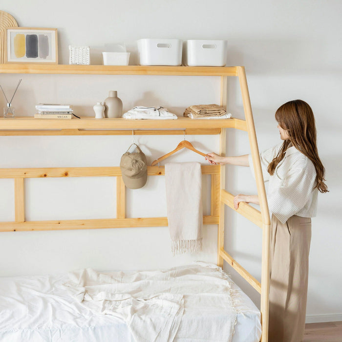 ベッドフレーム 幅210cm シングル 天然木 檜 ひのき すのこ 高さ調節 無垢材 収納