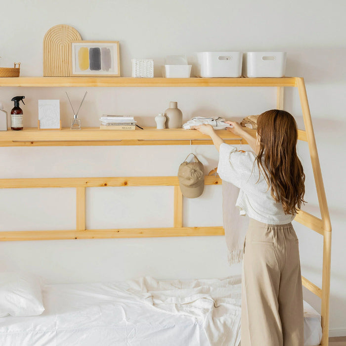 ベッドフレーム 幅210cm シングル 天然木 檜 ひのき すのこ 高さ調節 無垢材 収納